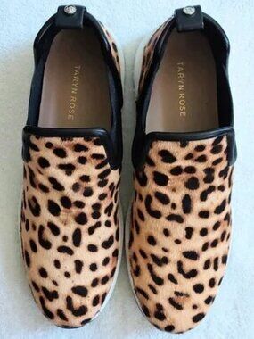 Taryn Rose NEW Zayda leopard calf-hair slip-on sneakers US11=EU42